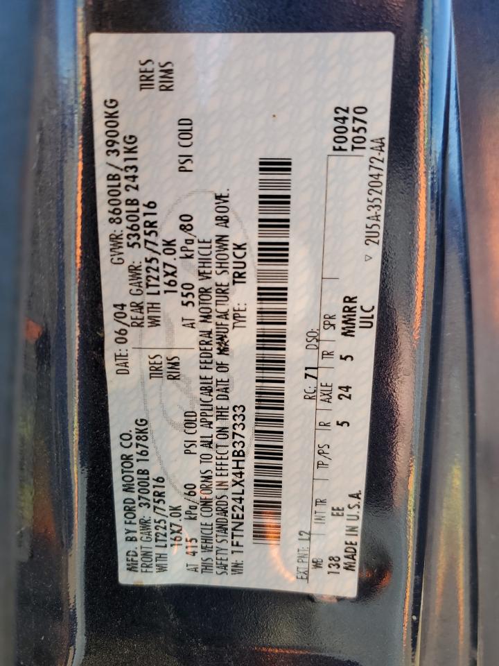 2004 Ford Econoline E250 Van VIN: 1FTNE24LX4HB37333 Lot: 93448985