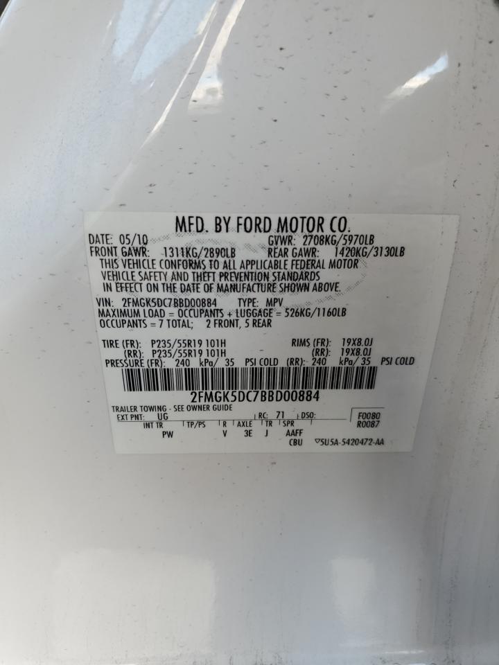 2011 Ford Flex Limited VIN: 2FMGK5DC7BBD00884 Lot: 92637205