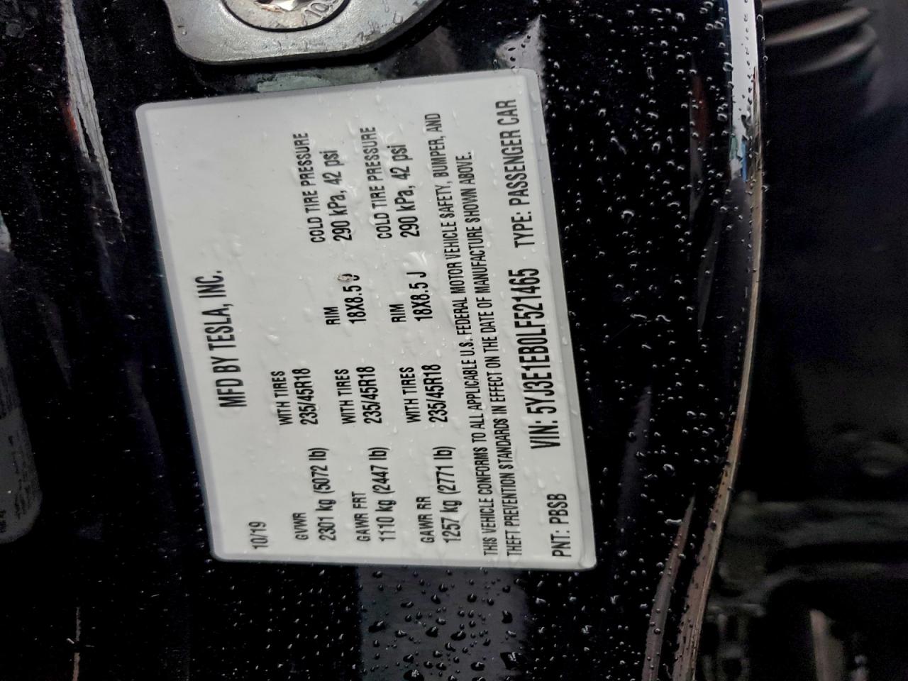 2020 Tesla Model 3 VIN: 5YJ3E1EB0LF521465 Lot: 94700515