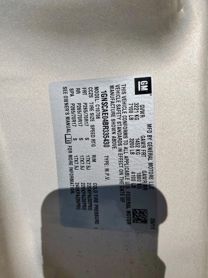 2011 Chevrolet Tahoe C1500 Ls VIN: 1GNSCAE04BR335430 Lot: 91711275