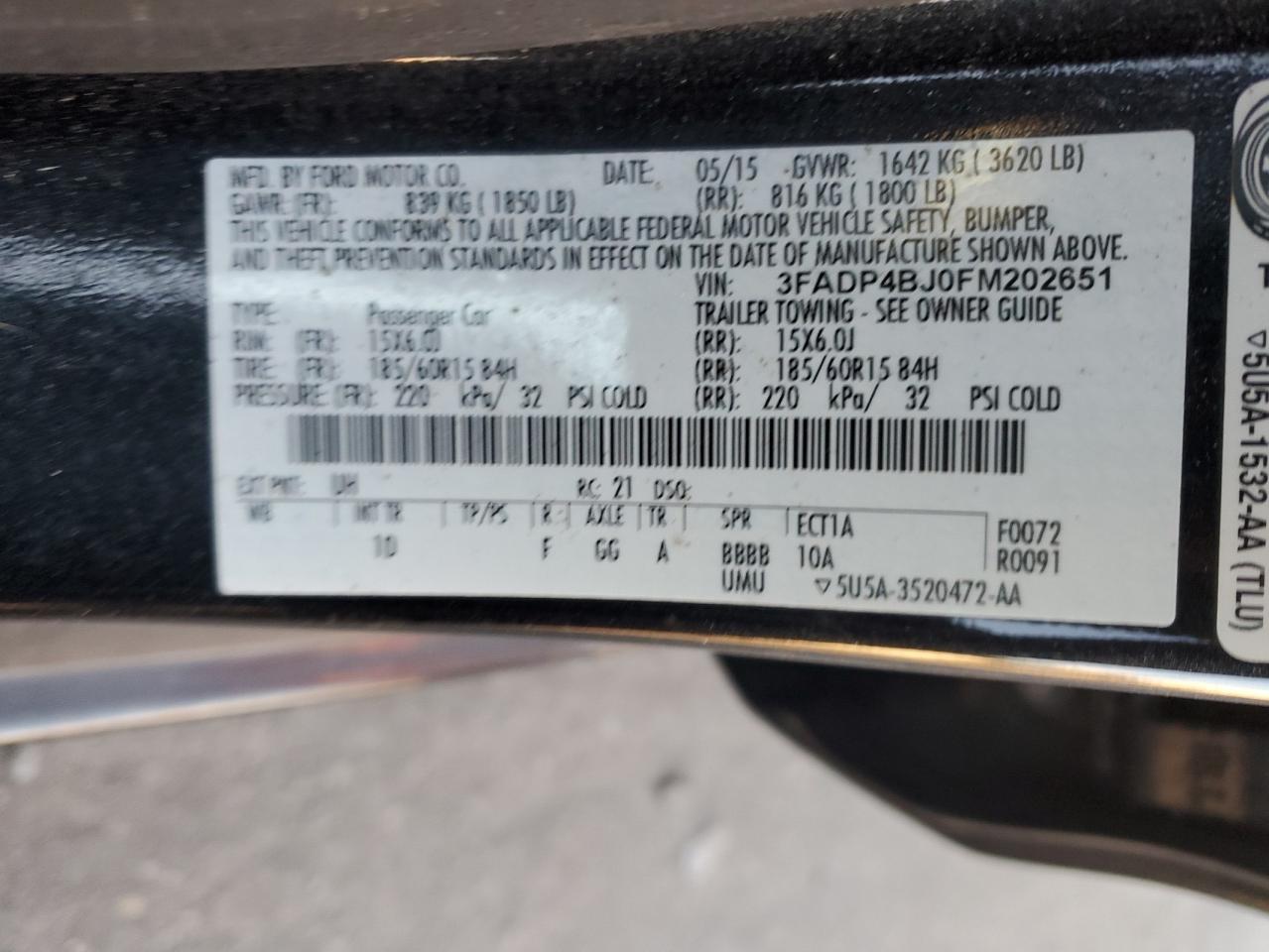 2015 Ford Fiesta Se VIN: 3FADP4BJ0FM202651 Lot: 91869445