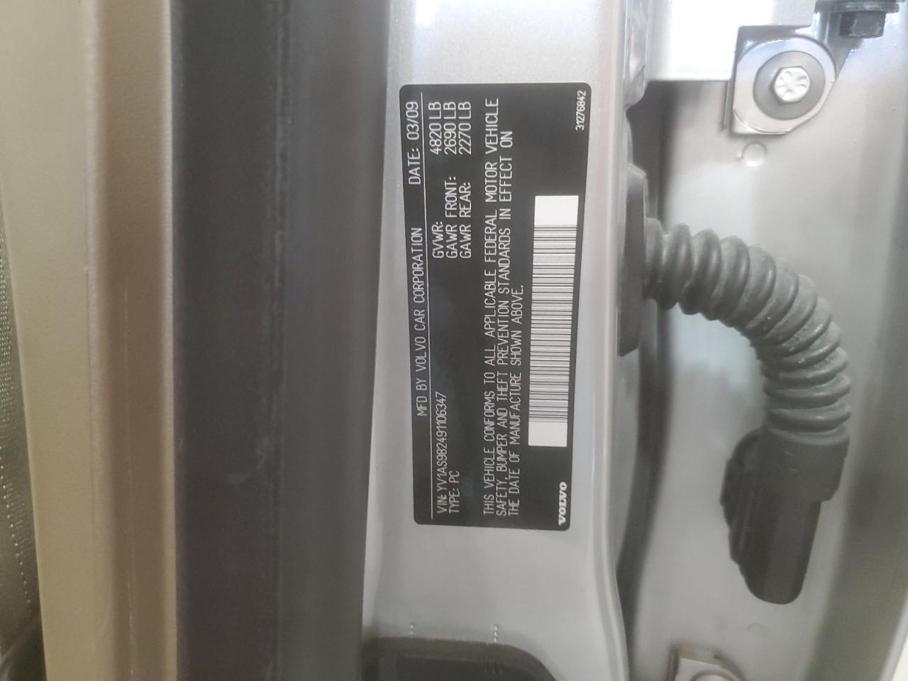 2009 Volvo S80 3.2 VIN: YV1AS982491106347 Lot: 91495815