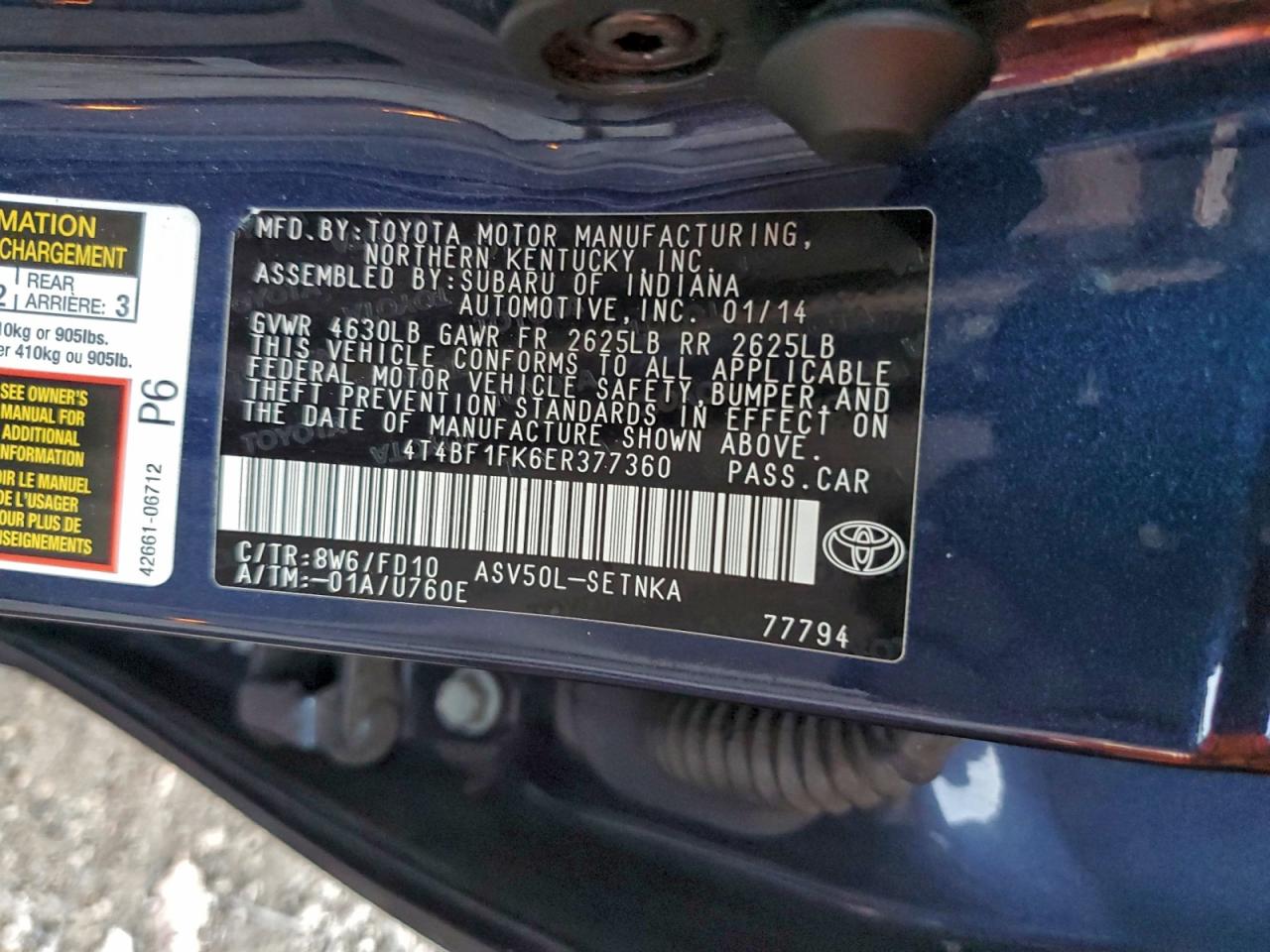 2014 Toyota Camry L VIN: 4T4BF1FK6ER377360 Lot: 94376025