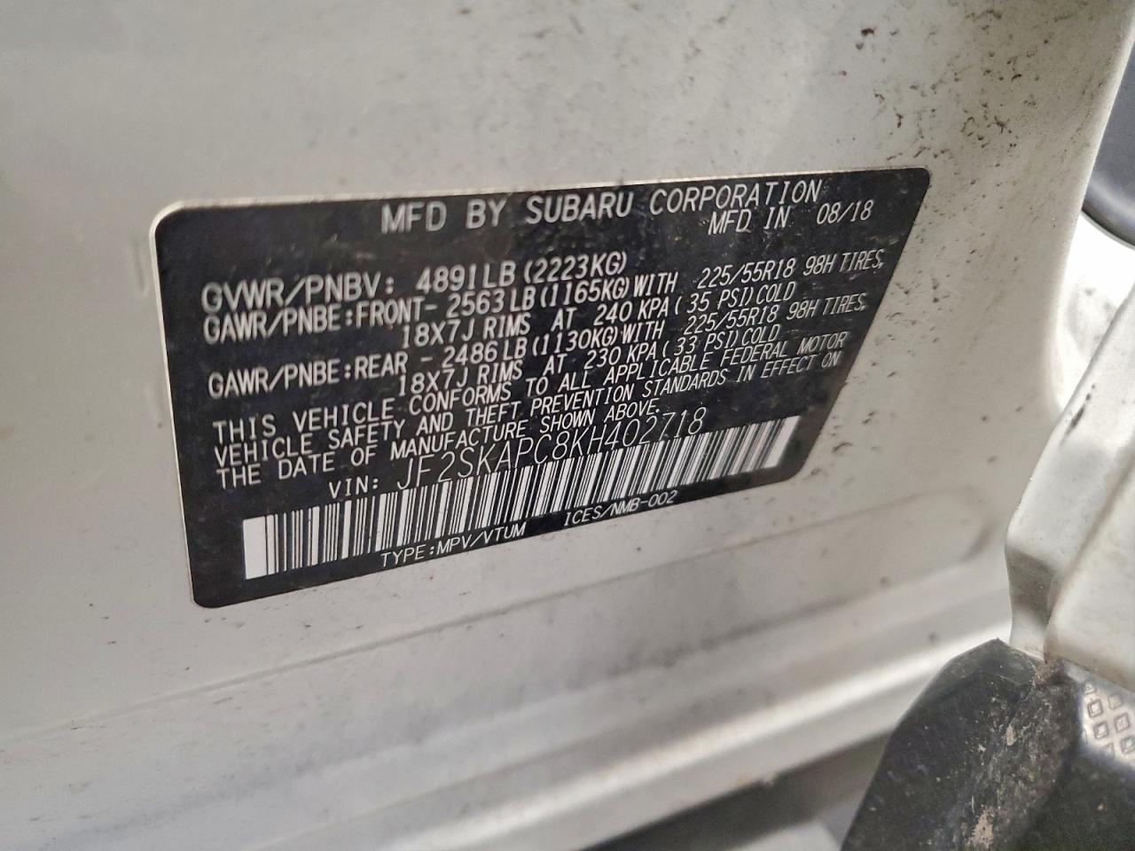 2019 Subaru Forester Sport VIN: JF2SKAPC8KH402718 Lot: 92590225