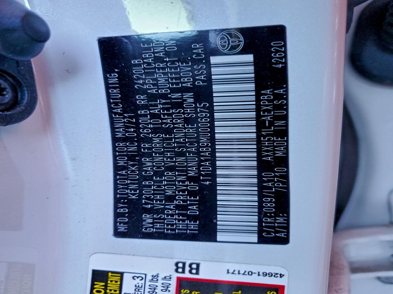 2021 Toyota Avalon Limited VIN: 4T1DA1AB9MU006975 Lot: 94087665