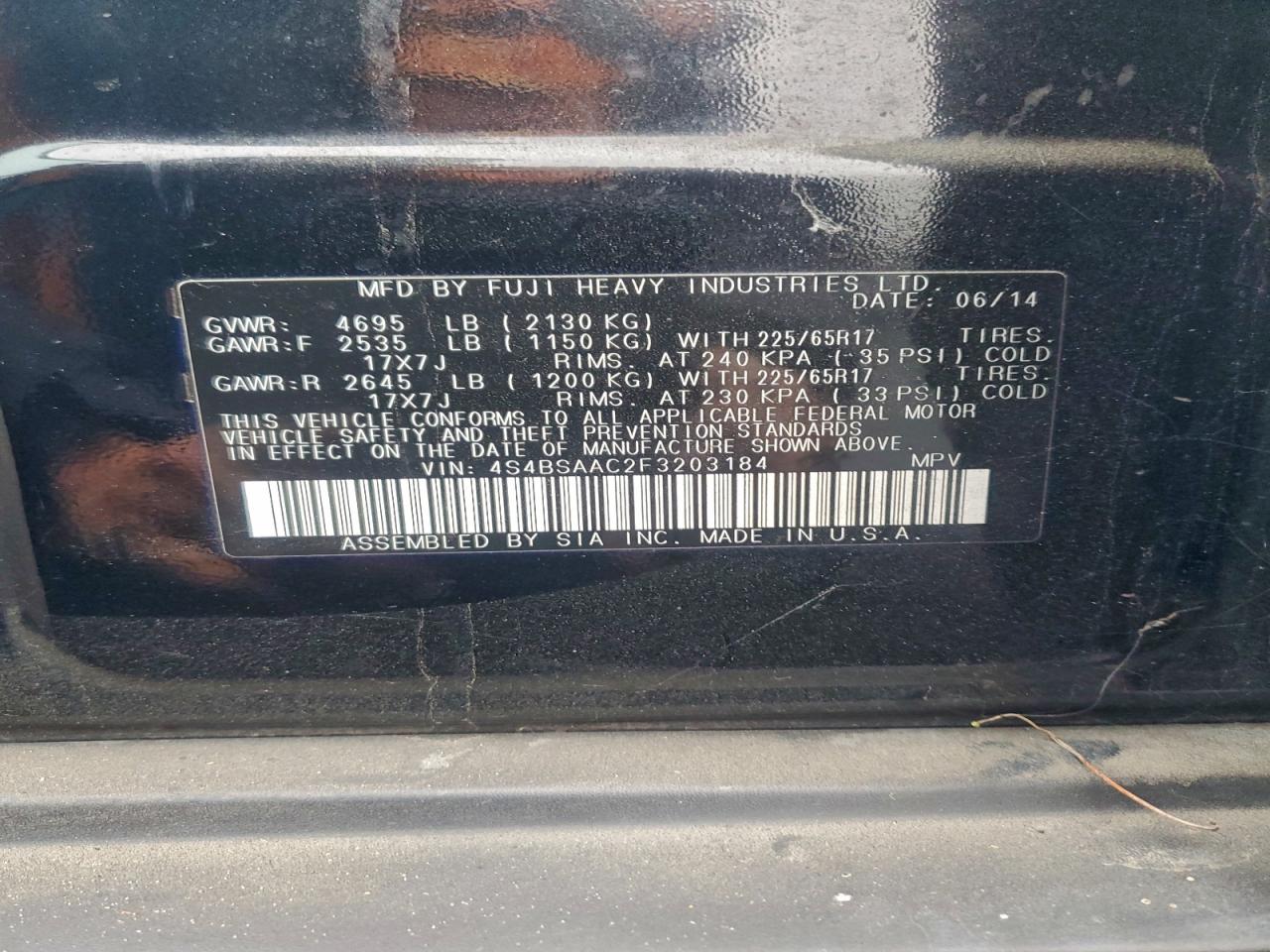 2015 Subaru Outback 2.5I VIN: 4S4BSAAC2F3203184 Lot: 94149455