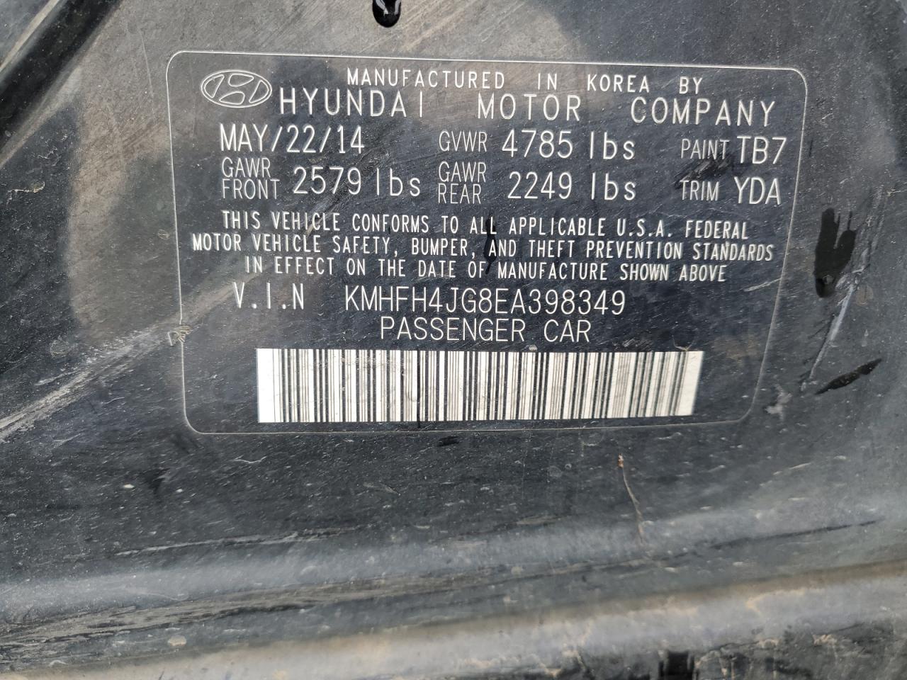 2014 Hyundai Azera Gls VIN: KMHFH4JG8EA398349 Lot: 91472835