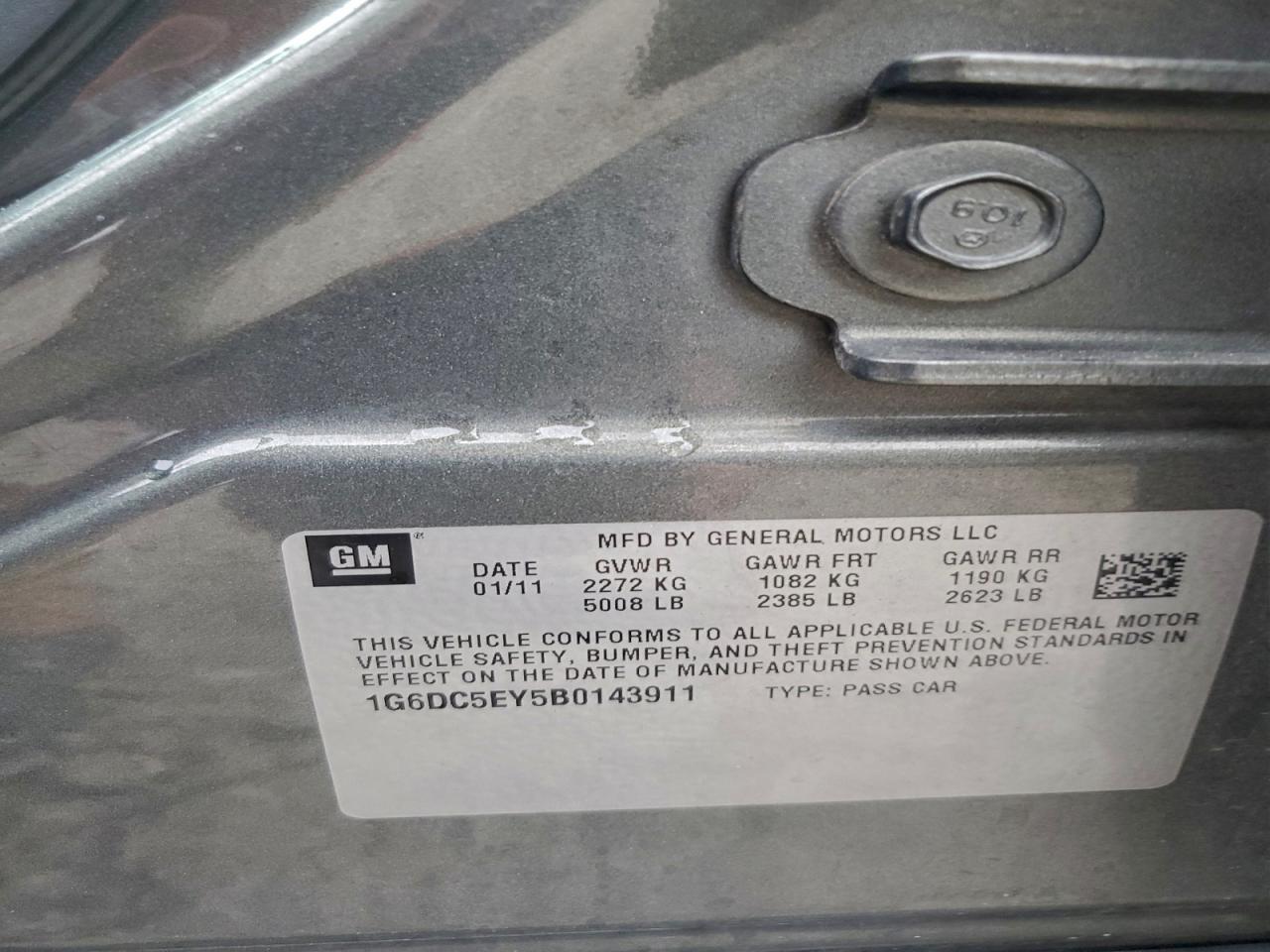 2011 Cadillac Cts VIN: 1G6DC5EY5B0143911 Lot: 94042425