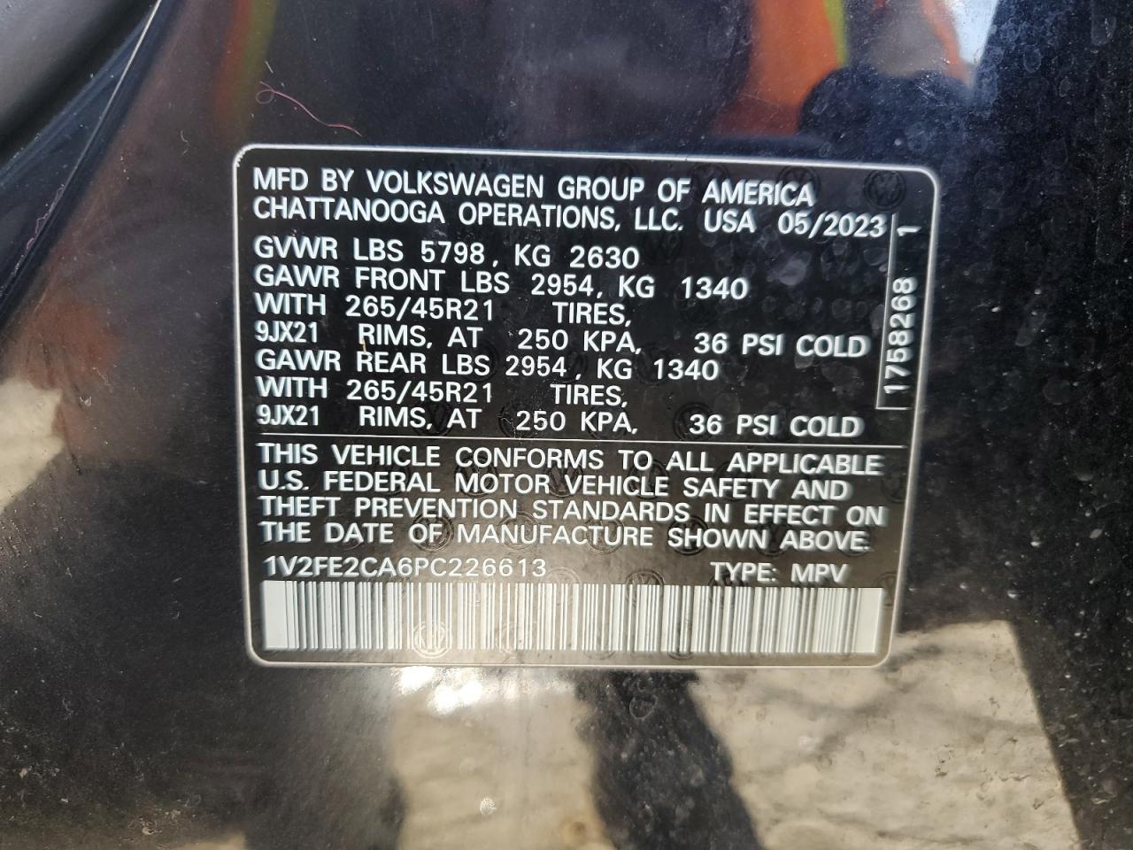 2023 Volkswagen Atlas Cross Sport Sel Premium R-Line VIN: 1V2FE2CA6PC226613 Lot: 93692875