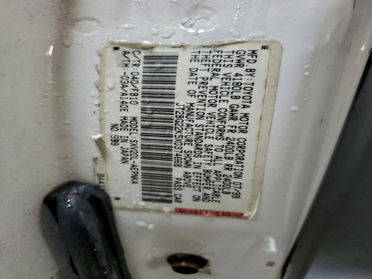 1999 Toyota Camry Le VIN: JT2BG22K5X0374668 Lot: 94445415