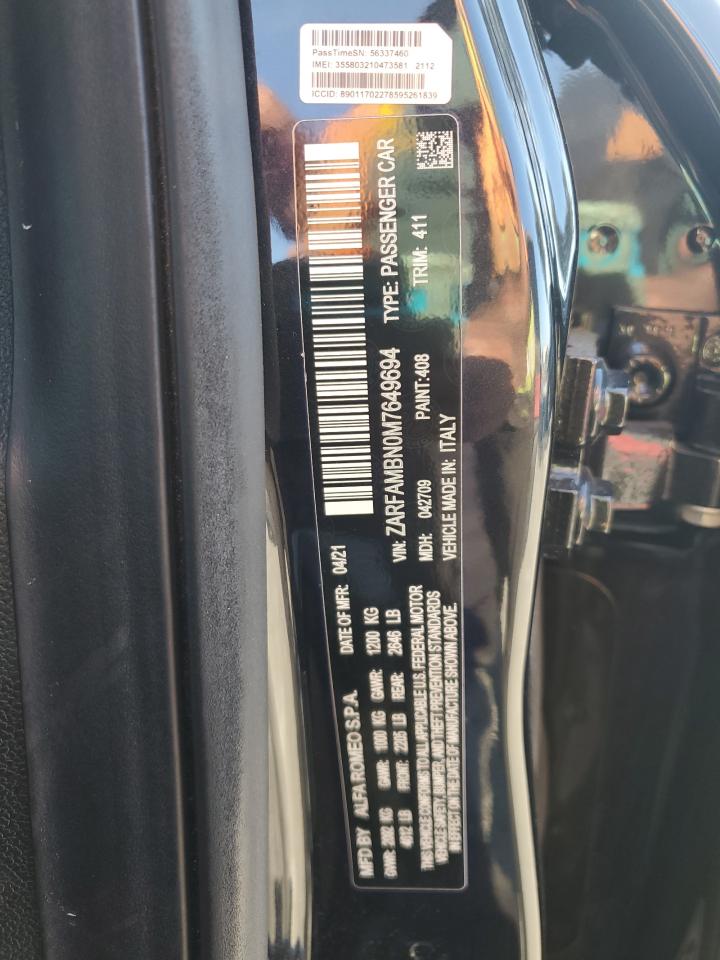 2021 Alfa Romeo Giulia Ti VIN: ZARFAMBN0M7649694 Lot: 93661725