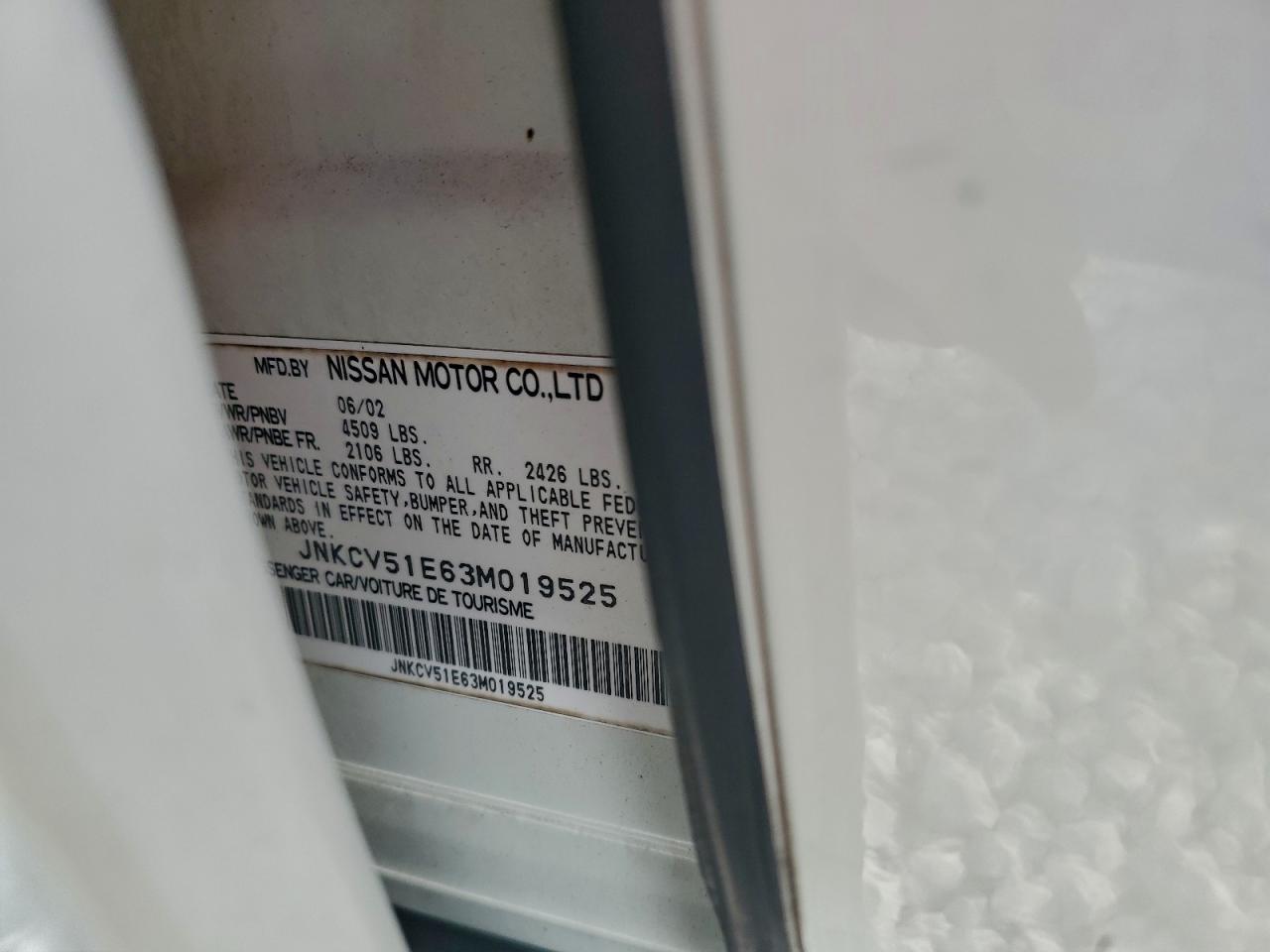 2003 Infiniti G35 VIN: JNKCV51E63M019525 Lot: 94565345