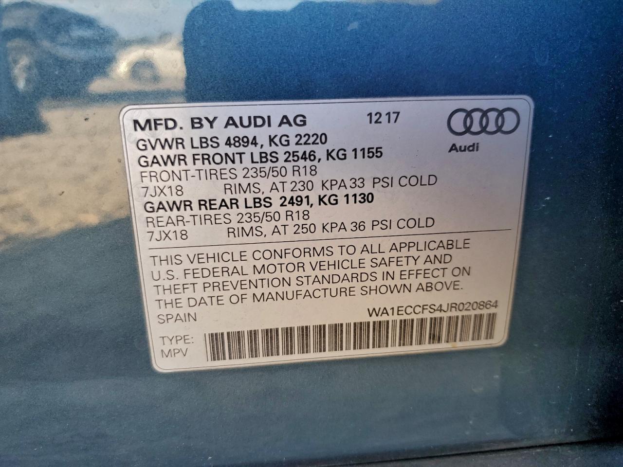 2018 Audi Q3 Premium VIN: WA1ECCFS4JR020864 Lot: 93507305