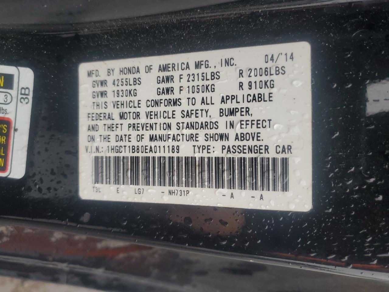 2014 Honda Accord Exl VIN: 1HGCT1B80EA011189 Lot: 93210675