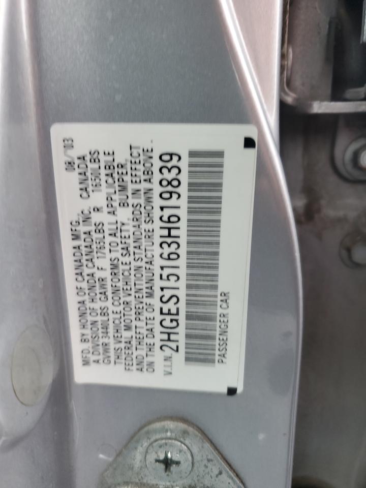 2003 Honda Civic Dx VIN: 2HGES15163H619839 Lot: 93301805