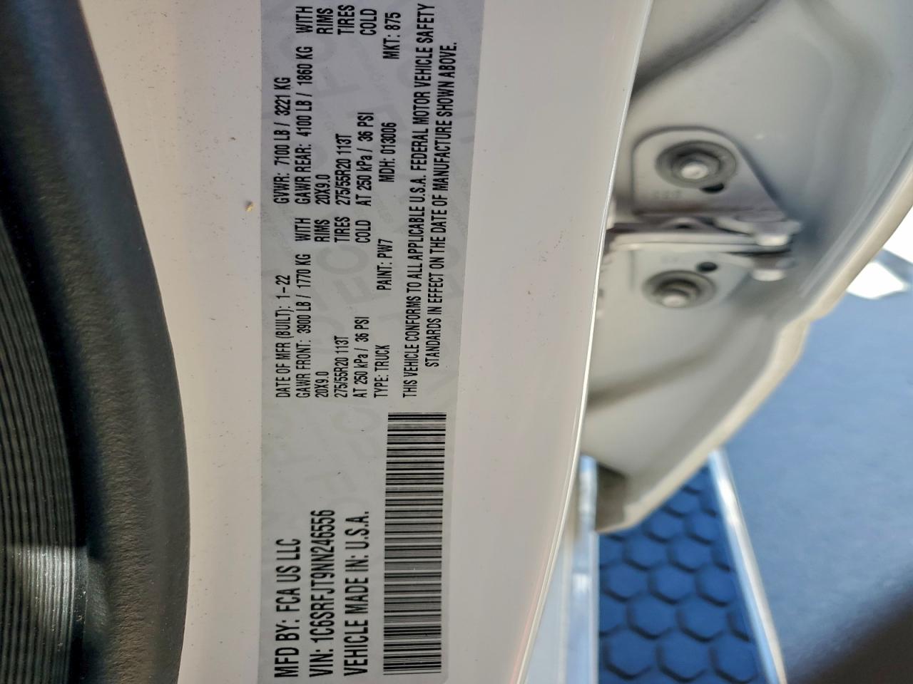 2022 Ram 1500 Laramie VIN: 1C6SRFJT9NN246556 Lot: 90877795