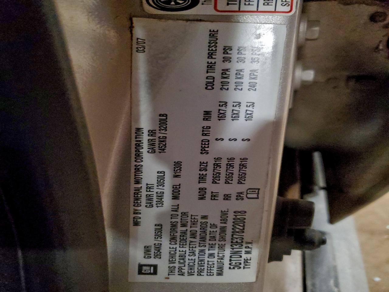 2007 Hummer H3 VIN: 5GTDN13E378220818 Lot: 93064385