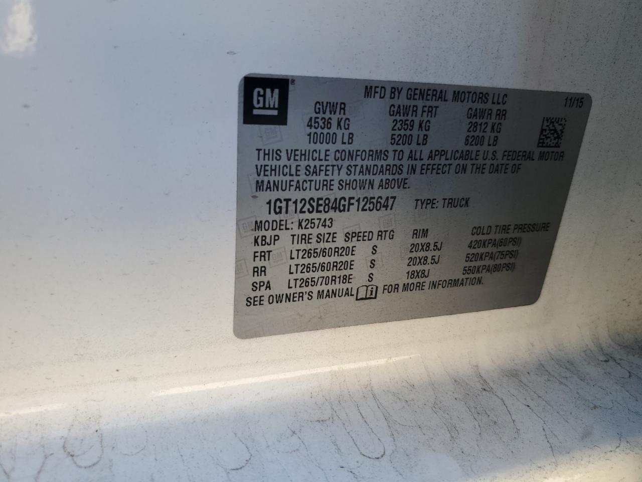 2016 GMC Sierra K2500 Sle VIN: 1GT12SE84GF125647 Lot: 91647925