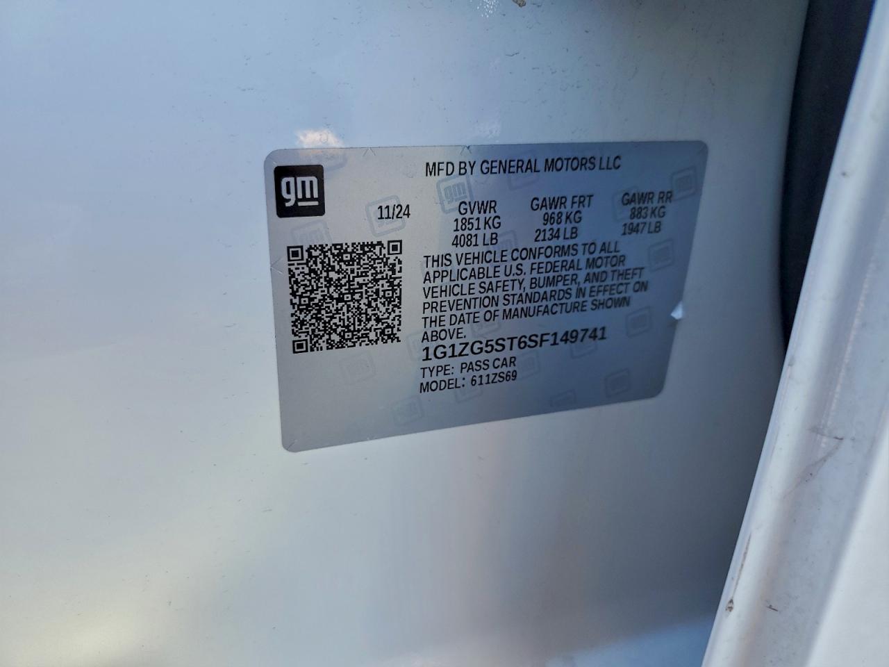2025 Chevrolet Malibu Rs VIN: 1G1ZG5ST6SF149741 Lot: 94388605
