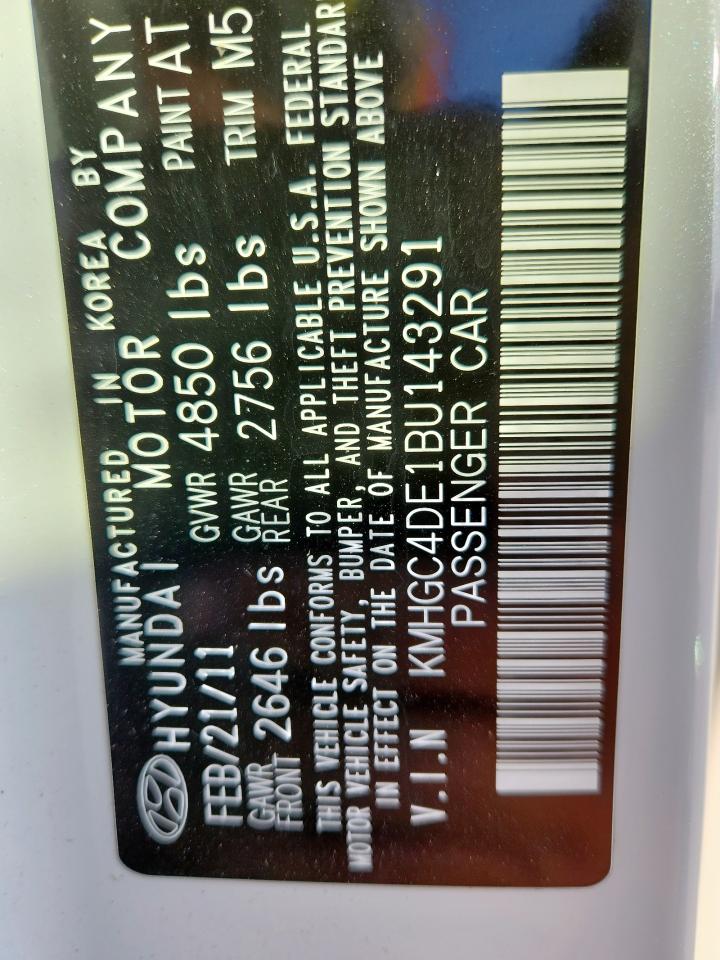 2011 Hyundai Genesis 3.8L VIN: KMHGC4DE1BU143291 Lot: 91998165