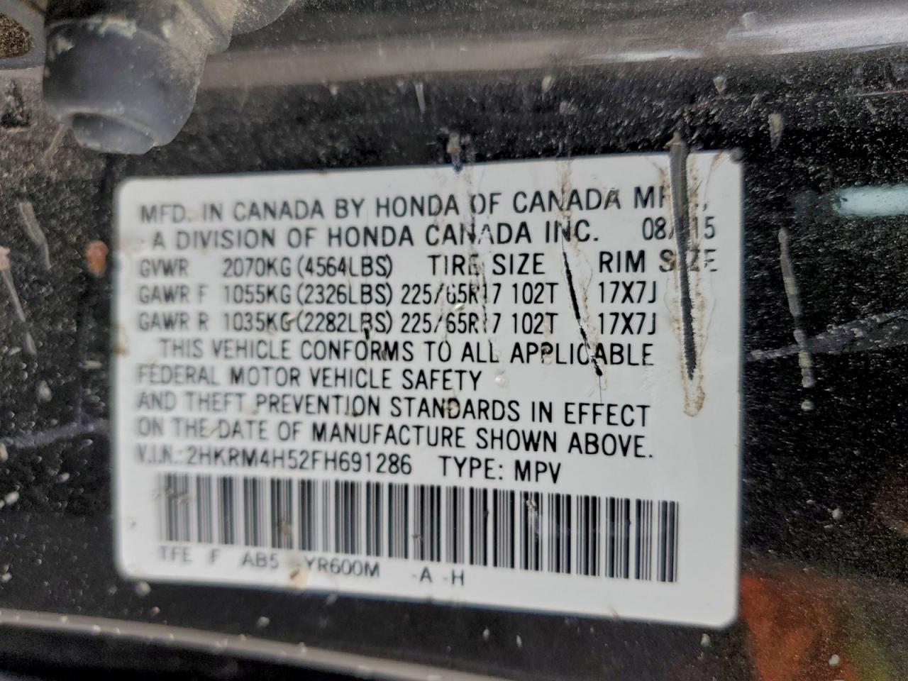 2015 Honda Cr-V Ex VIN: 2HKRM4H52FH691286 Lot: 94137515