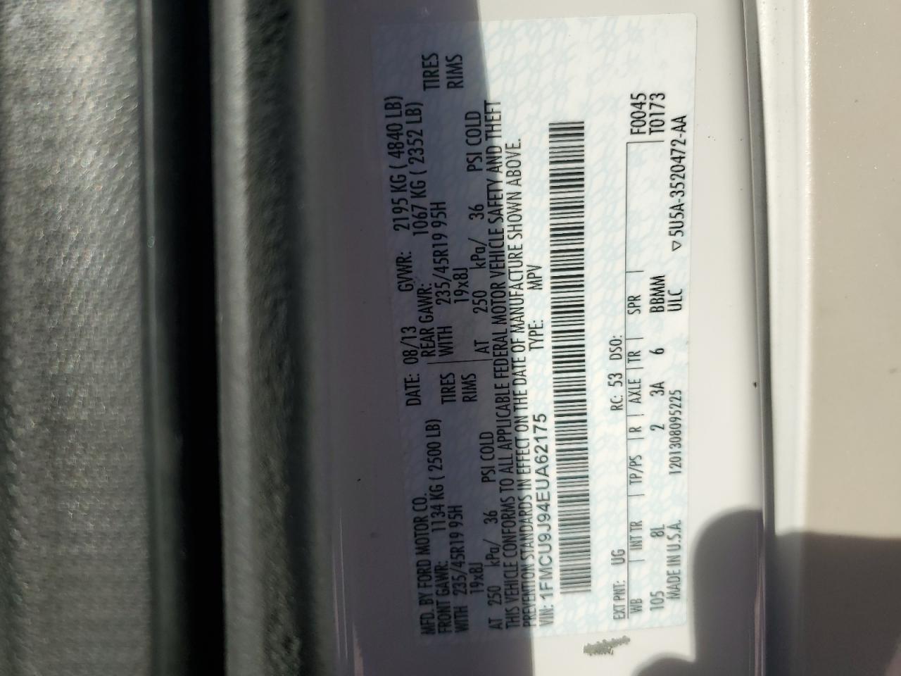 2014 Ford Escape Titanium VIN: 1FMCU9J94EUA62175 Lot: 92230915