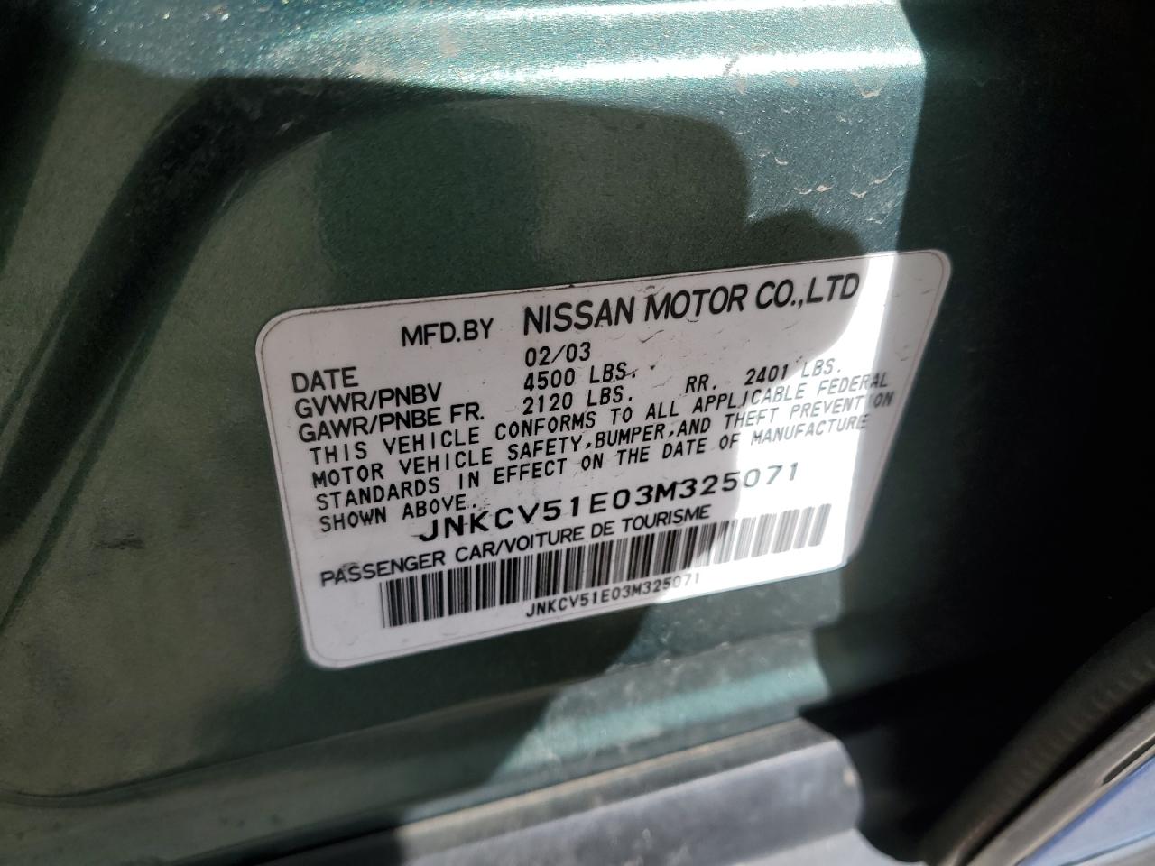 2003 Infiniti G35 VIN: JNKCV51E03M325071 Lot: 89902325