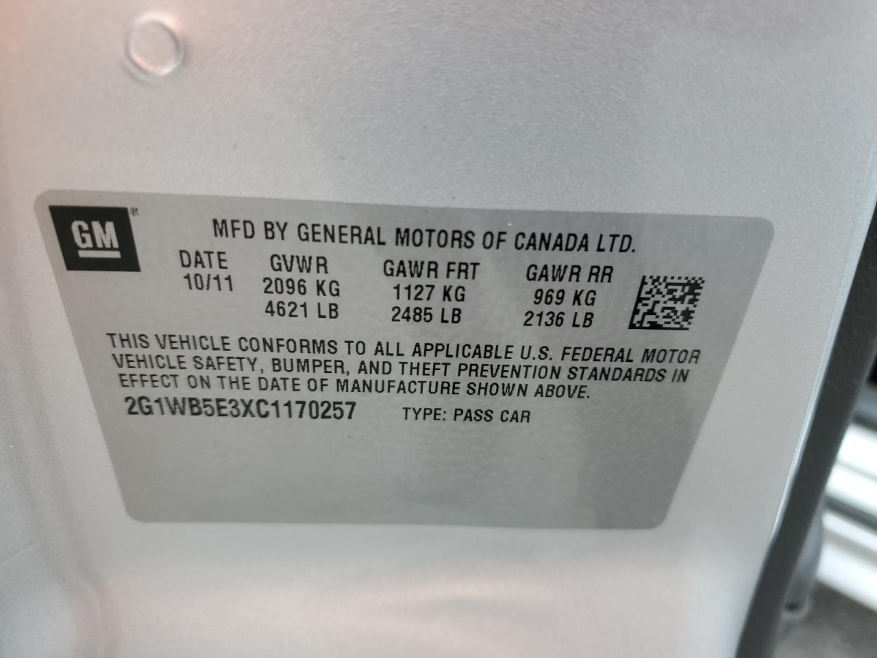 2012 Chevrolet Impala Lt VIN: 2G1WB5E3XC1170257 Lot: 93083185