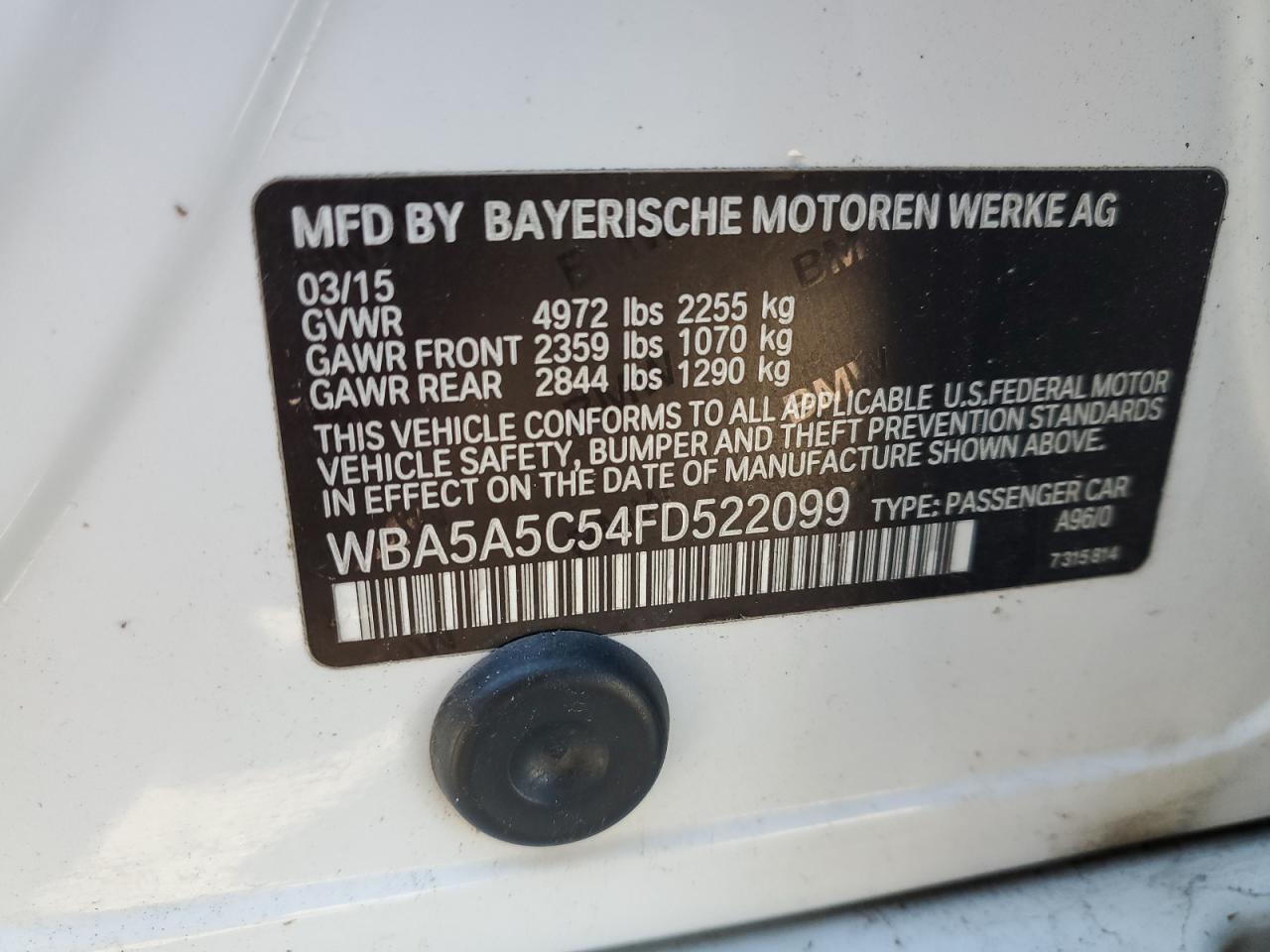 2015 BMW 528 I VIN: WBA5A5C54FD522099 Lot: 93094235