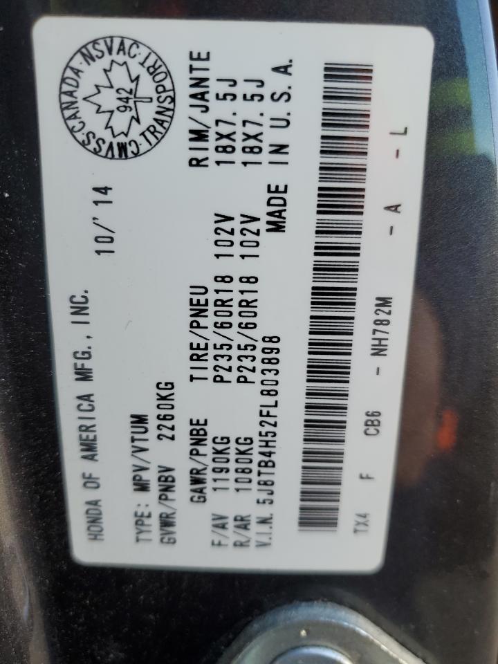 2015 Acura Rdx Technology VIN: 5J8TB4H52FL803898 Lot: 92533515