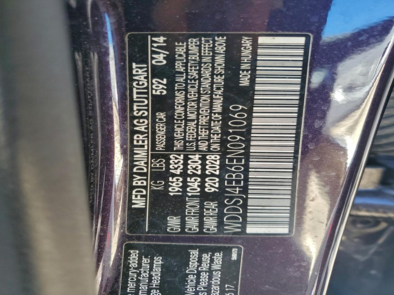 2014 Mercedes-Benz Cla 250 VIN: WDDSJ4EB6EN091069 Lot: 93958565