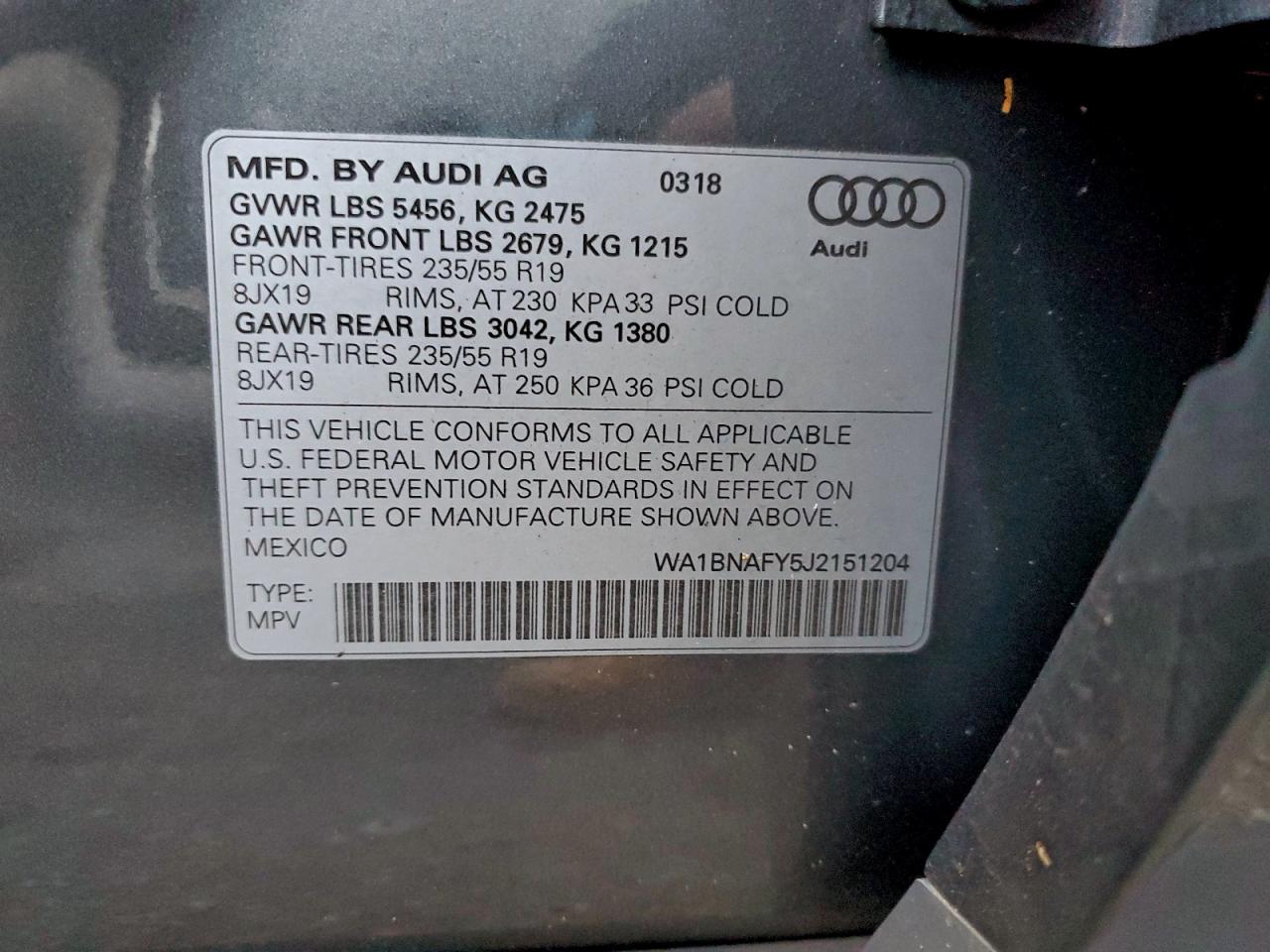 2018 Audi Q5 Premium Plus VIN: WA1BNAFY5J2151204 Lot: 91560575