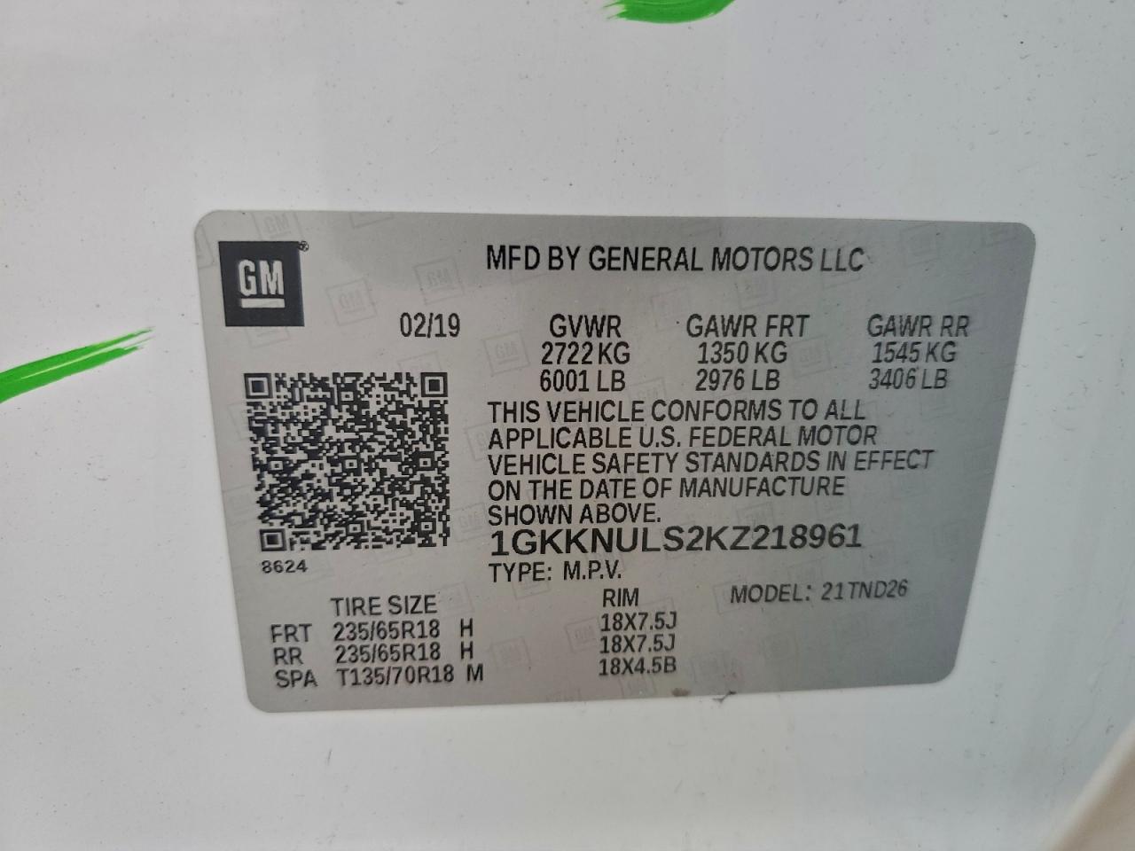 2019 GMC Acadia Slt-1 VIN: 1GKKNULS2KZ218961 Lot: 94177125