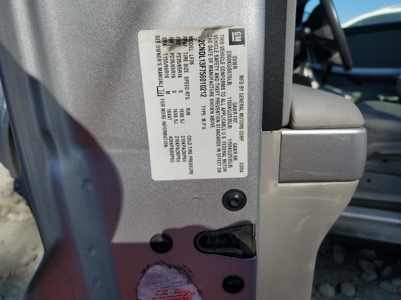 2005 Chevrolet Equinox Ls VIN: 2CNDL13F756010212 Lot: 90995155