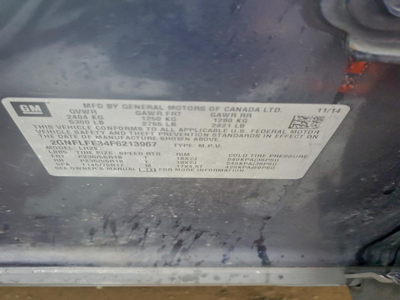 2015 Chevrolet Equinox Lt VIN: 2GNFLFE34F6213967 Lot: 93871135