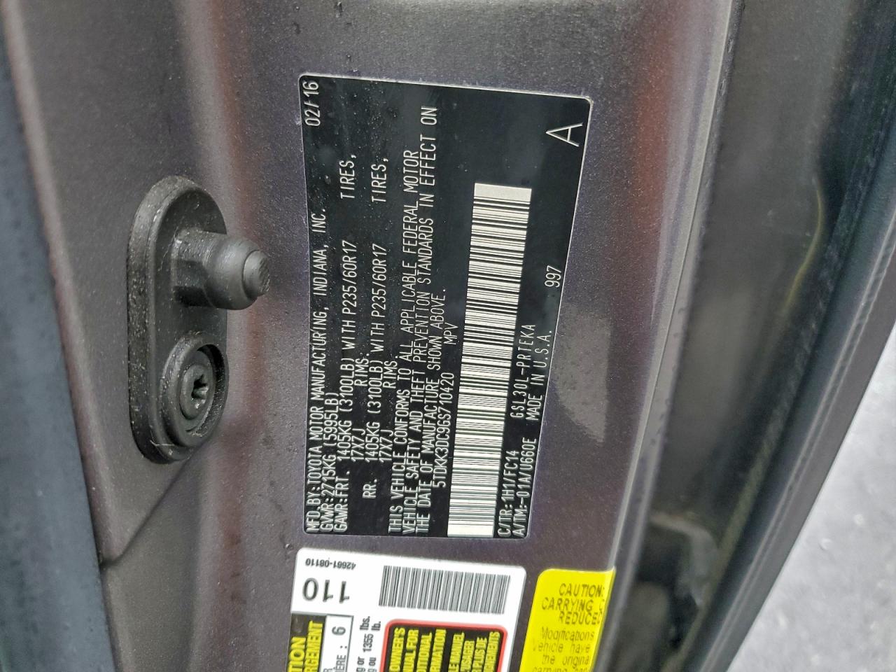 2016 Toyota Sienna Le VIN: 5TDKK3DC9GS710420 Lot: 94403445