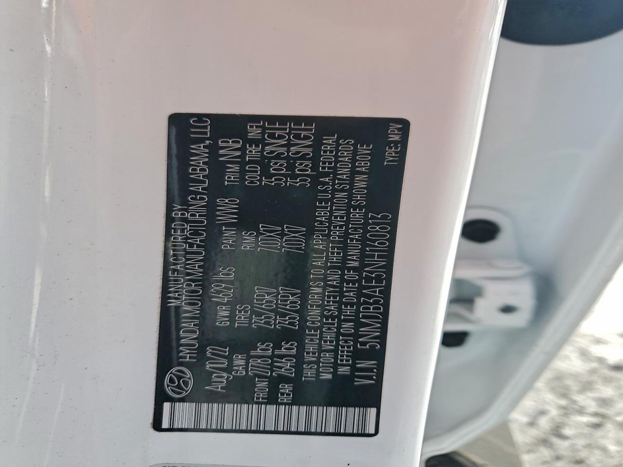 2022 Hyundai Tucson Sel VIN: 5NMJB3AE3NH160813 Lot: 93772245