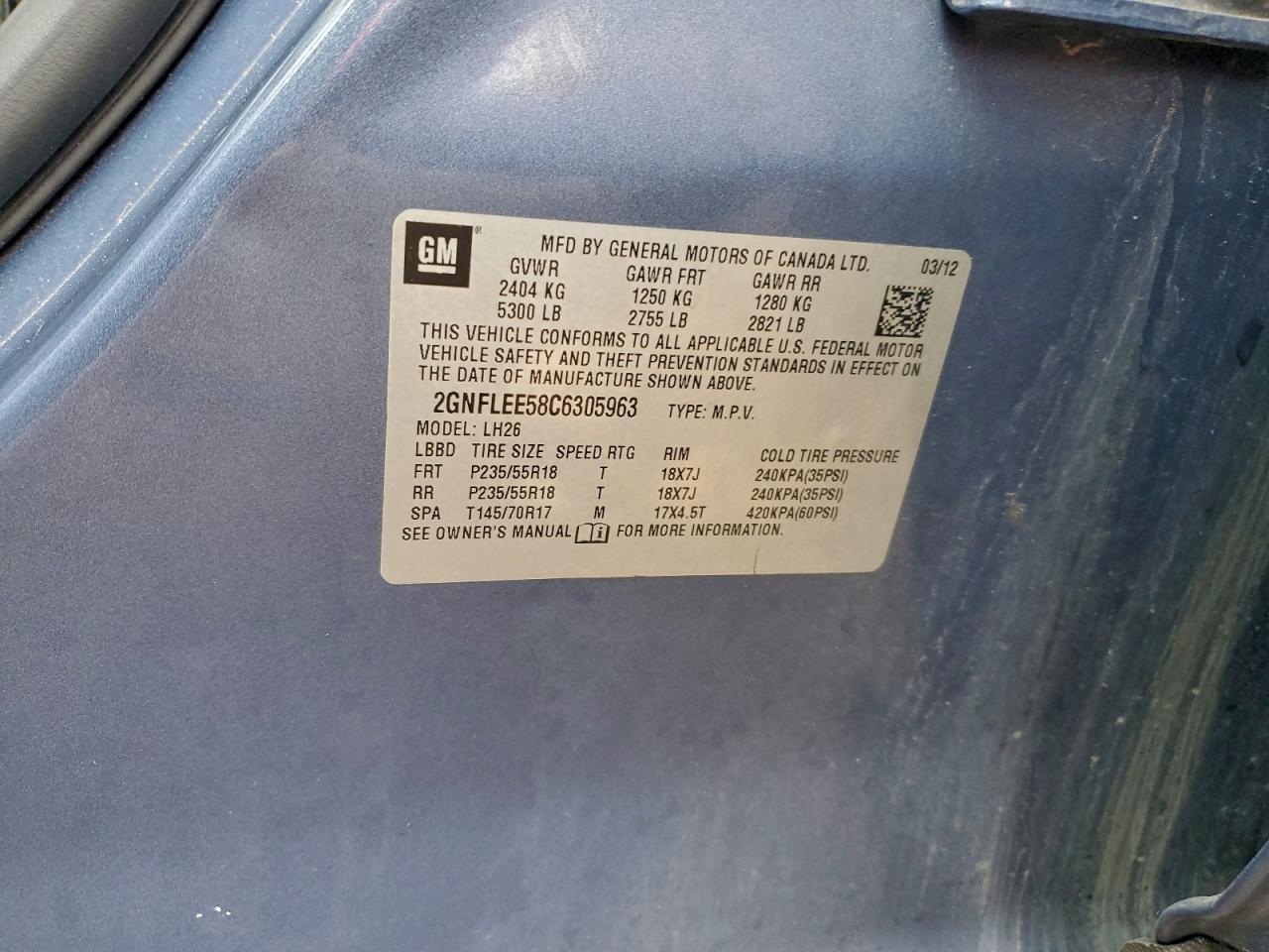 2012 Chevrolet Equinox Lt VIN: 2GNFLEE58C6305963 Lot: 94384015