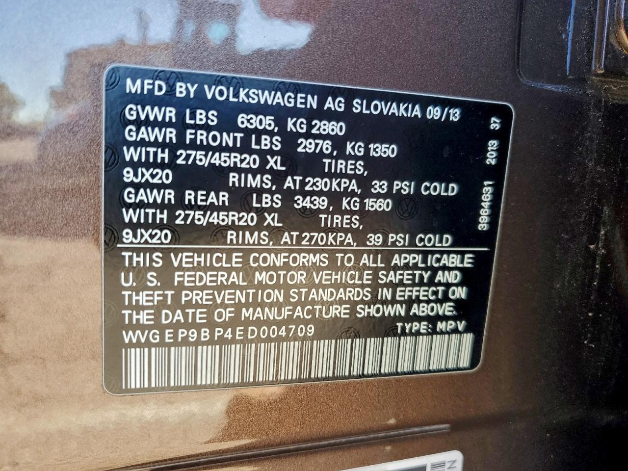 2014 Volkswagen Touareg V6 Tdi VIN: WVGEP9BP4ED004709 Lot: 94182655