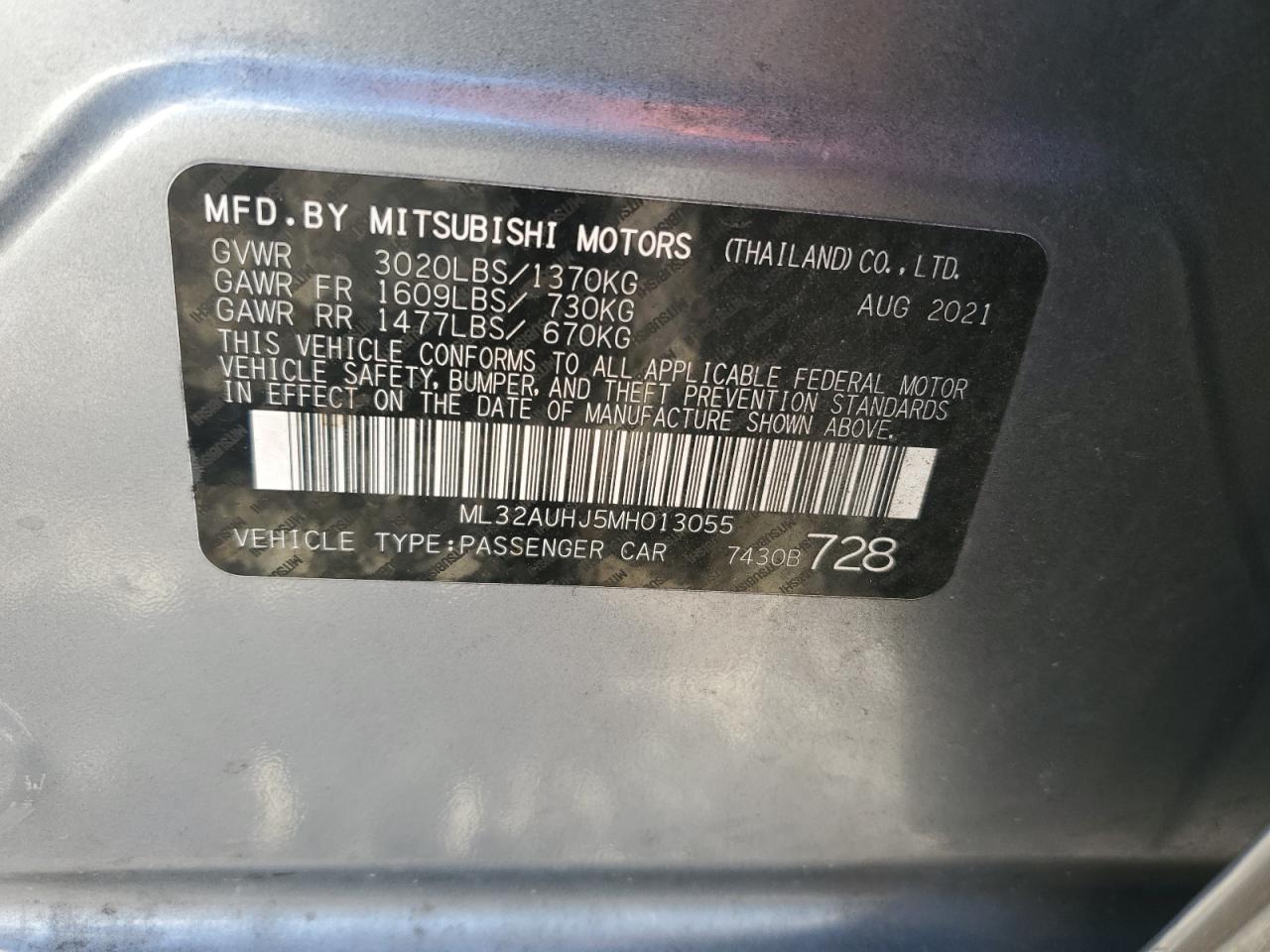 2021 Mitsubishi Mirage Es VIN: ML32AUHJ5MH013055 Lot: 93629285