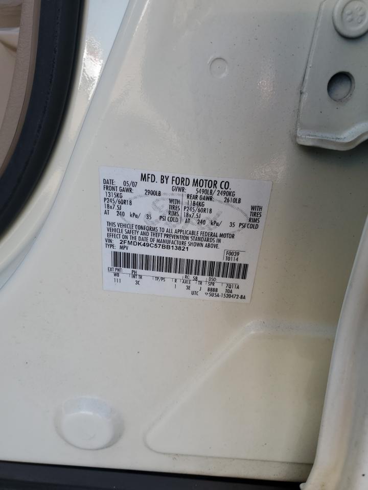 2007 Ford Edge Sel Plus VIN: 2FMDK49C57BB13821 Lot: 92912185