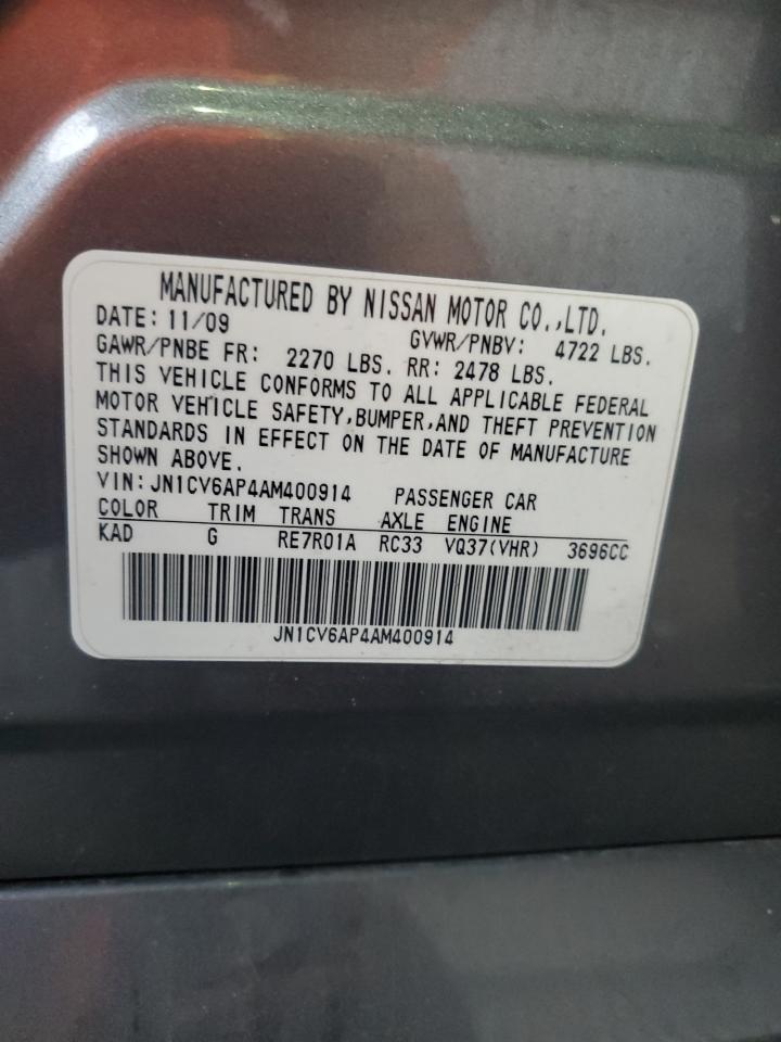 2010 Infiniti G37 Base VIN: JN1CV6AP4AM400914 Lot: 92719575