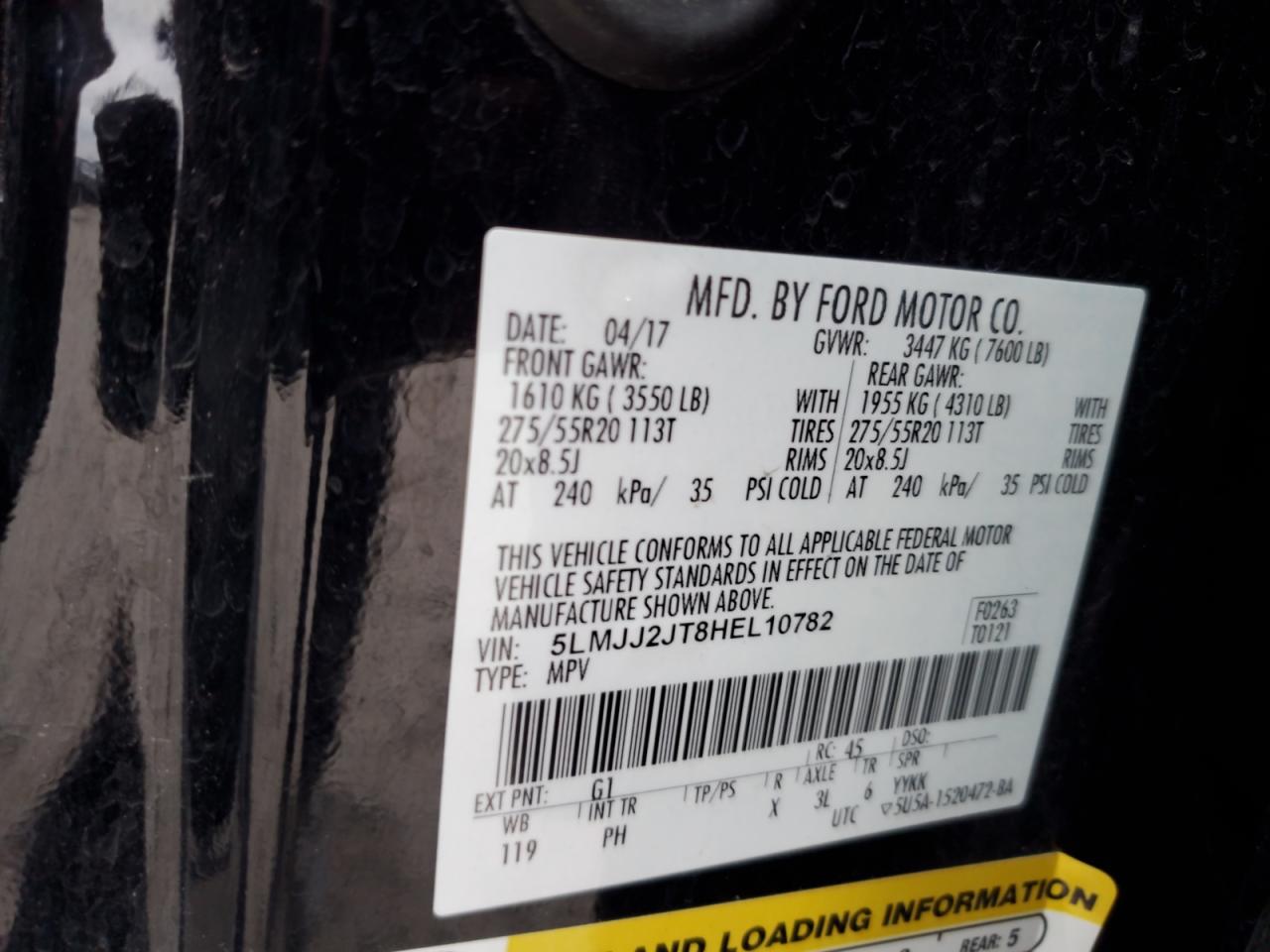 2017 Lincoln Navigator Select VIN: 5LMJJ2JT8HEL10782 Lot: 91783085