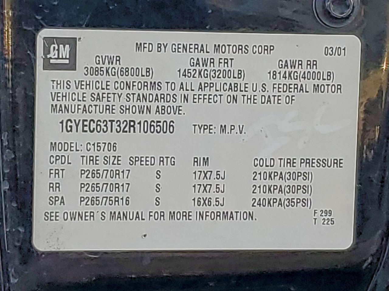 2002 Cadillac Escalade Luxury VIN: 1GYEC63T32R106506 Lot: 93758615