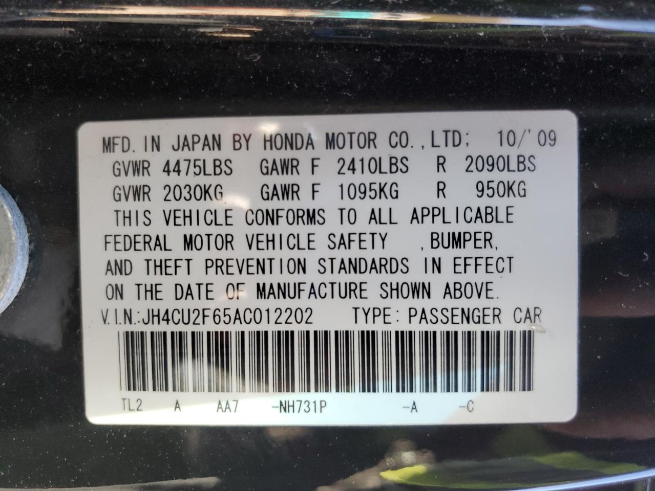 2010 Acura Tsx VIN: JH4CU2F65AC012202 Lot: 90640645