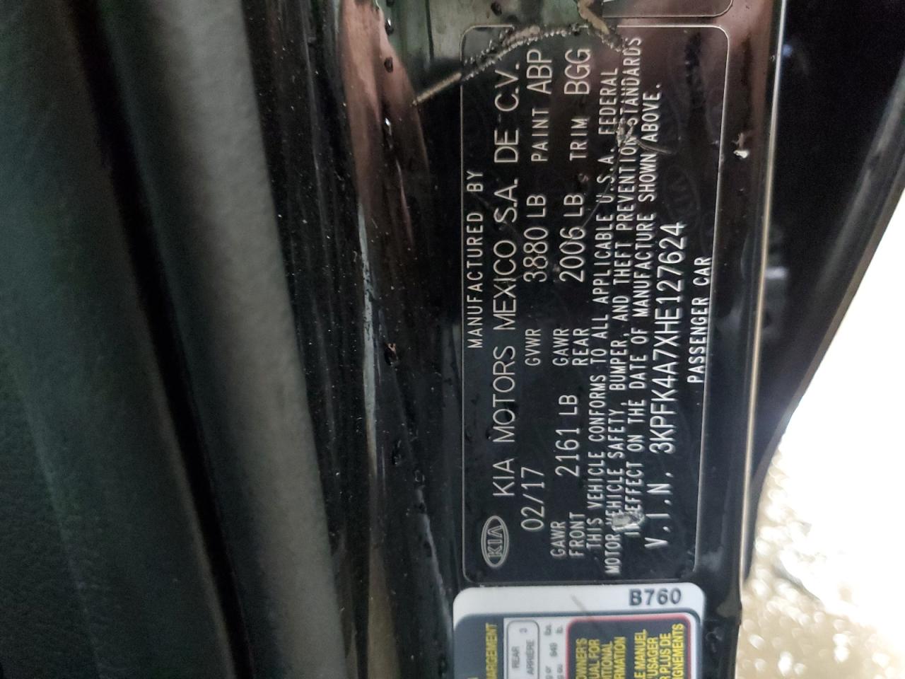 2017 Kia Forte Lx VIN: 3KPFK4A7XHE127624 Lot: 93656325