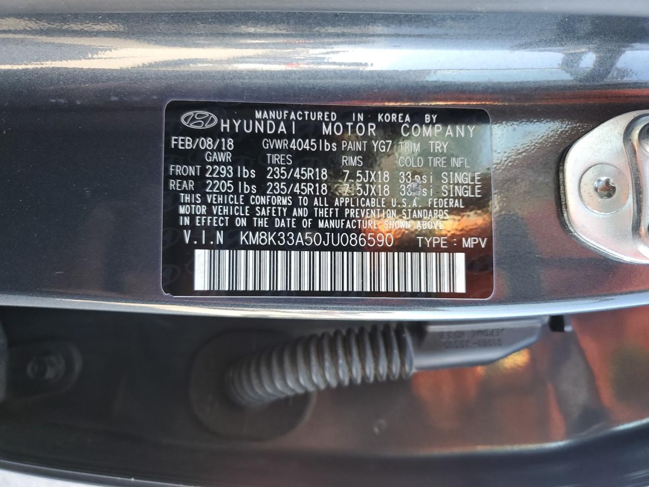 2018 Hyundai Kona Limited VIN: KM8K33A50JU086590 Lot: 92798705