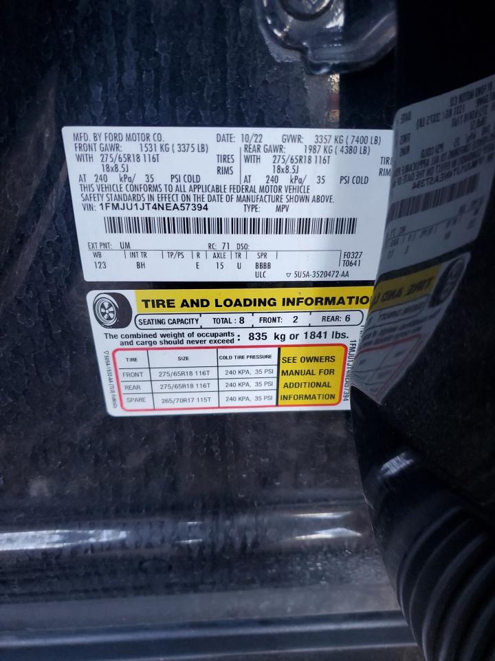 2022 Ford Expedition Xlt VIN: 1FMJU1JT4NEA57394 Lot: 93445095