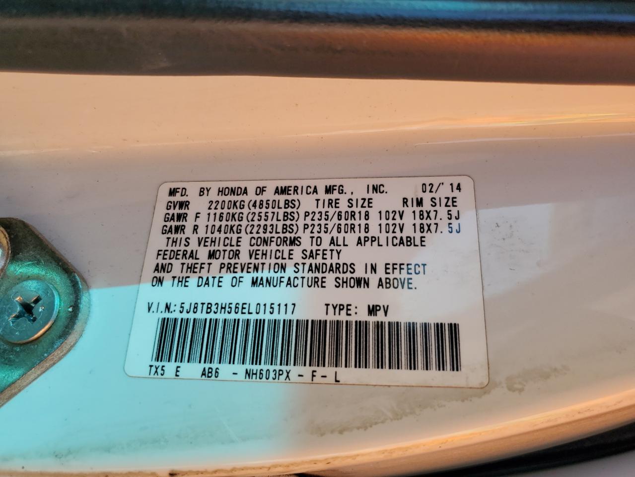 2014 Acura Rdx Technology VIN: 5J8TB3H56EL015117 Lot: 92345715