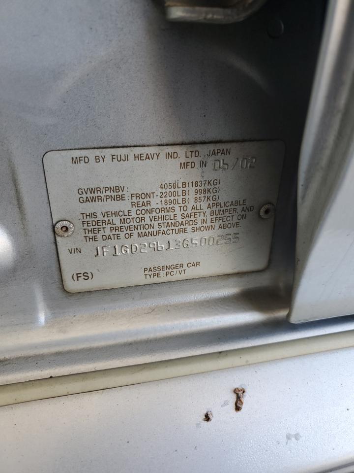 2003 Subaru Impreza Wrx VIN: JF1GD29613G500255 Lot: 92784075